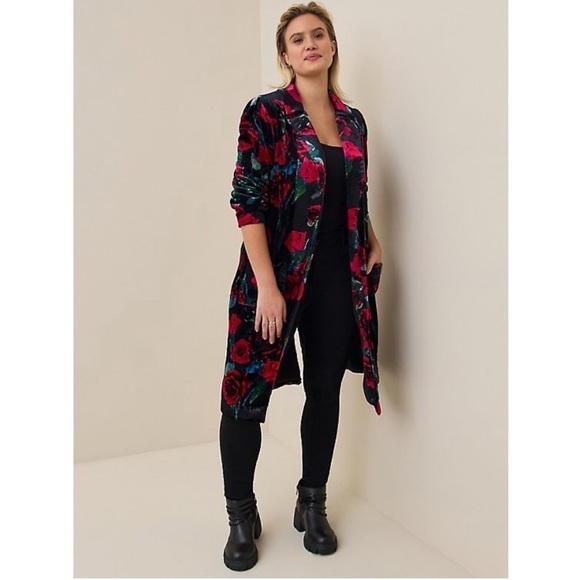 Torrid floral VELVET DUSTER KIMONO - Picture 2 of 11